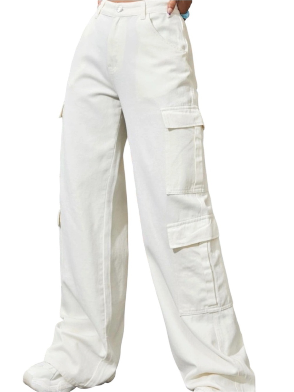 Zara Wide Leg Cargo Pants in White Sz/8